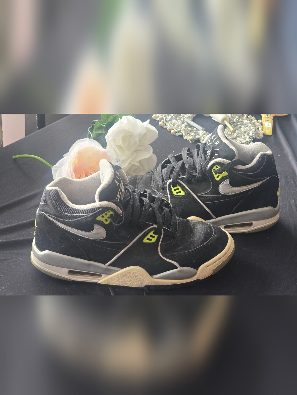 Nike Air Flight Falcon Black Silver Volt Basketball Shoes Vintage Restoration